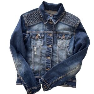 Rue21 Denim Jean Jacket M Curvy Fit Blue‎ Distressed streetwear casual layering